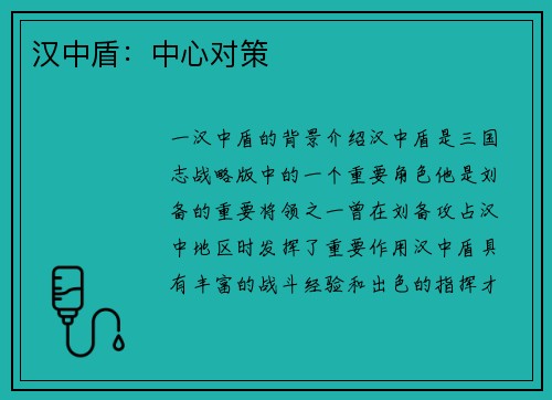 汉中盾：中心对策